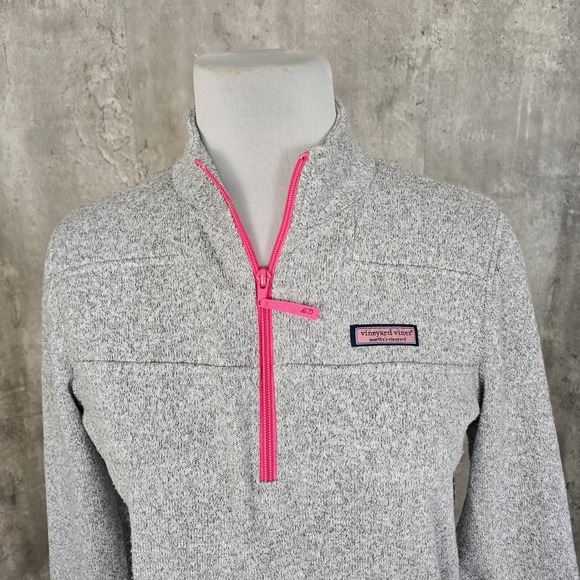 Vineyard Vines Gray Fleece Shep Shirt Pullover Women's M‎ Pink Quarter Zip 2016 - Picture 3 of 12